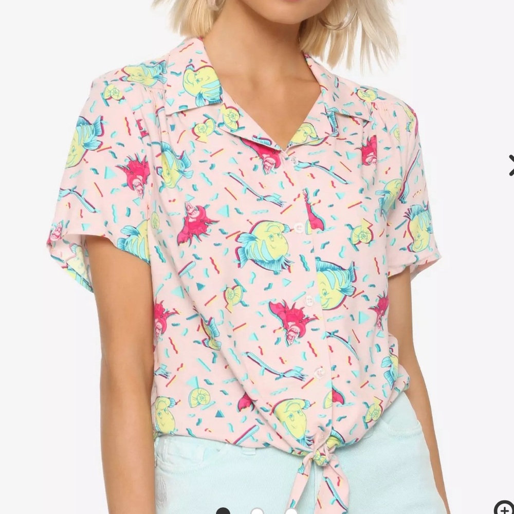 Her Universe Pink Button Down tie front Shirt